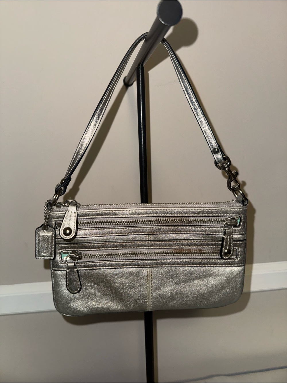 Coach Metallic Silver Wristlet Shoulder Bag